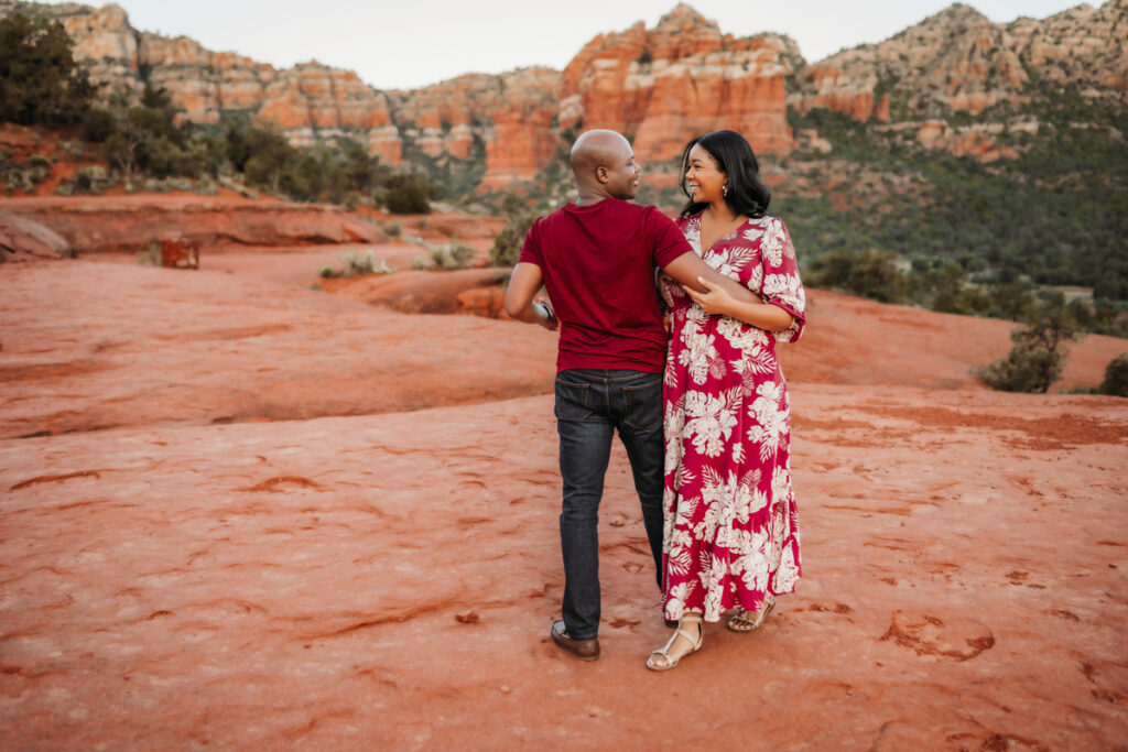 Couple dancing at Courthouse Butte in Sedona by Annie Bee Photography.