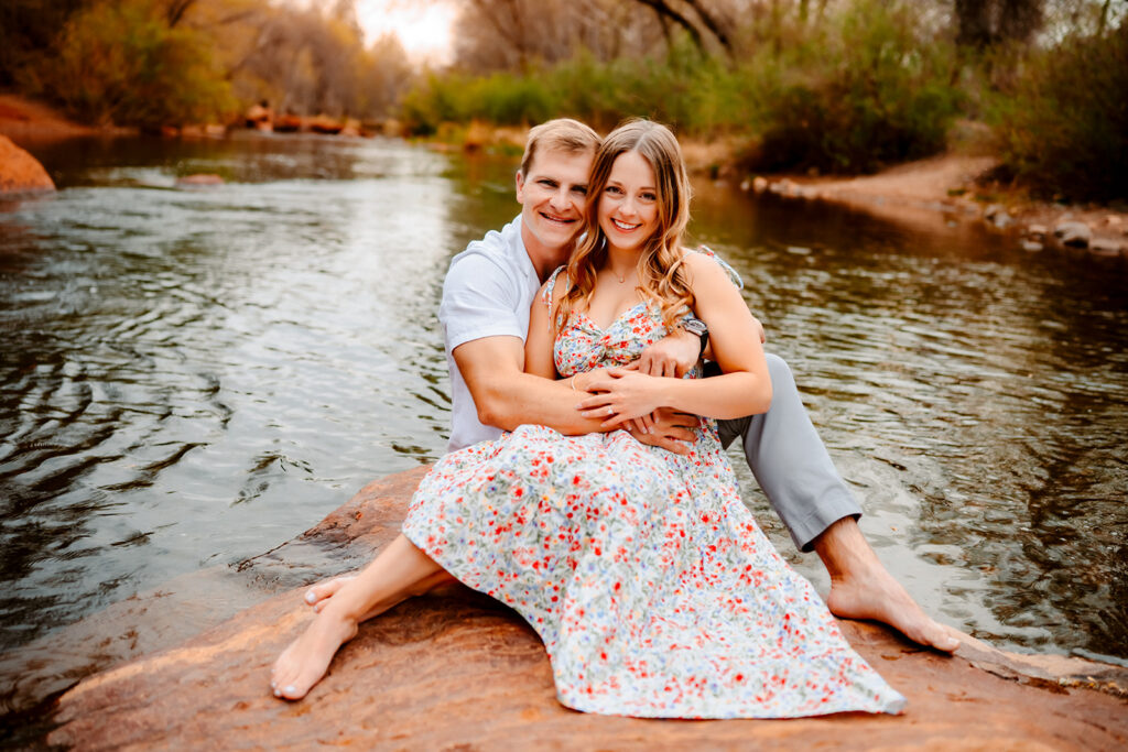 Engaged couple at the creek at Red Rock Crossing in Sedona.